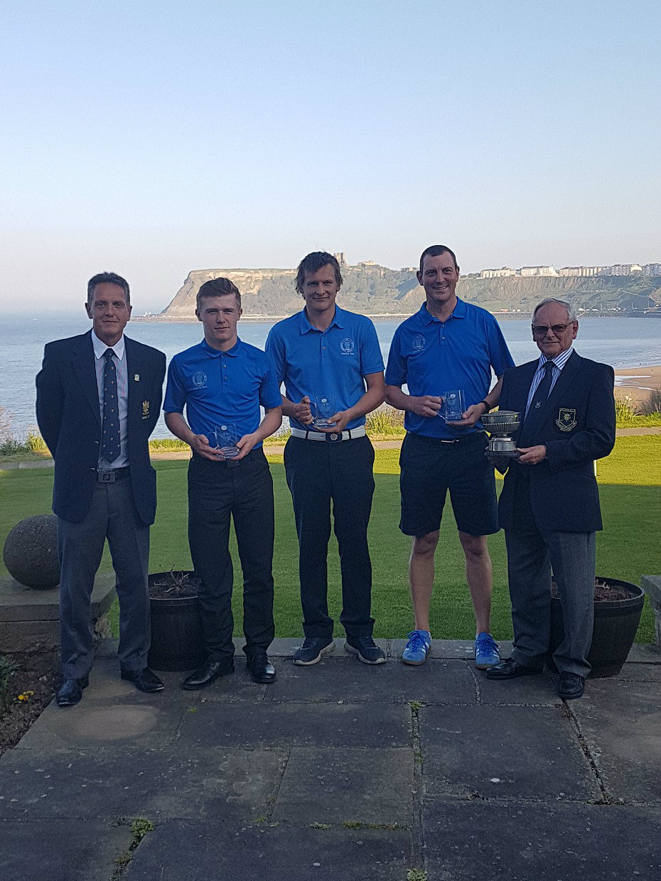 ERU President Andy Woodhead, Jack Maxey, Lucke Robinson, Leigh Gawley and Scarborough NC Captain John Holborn